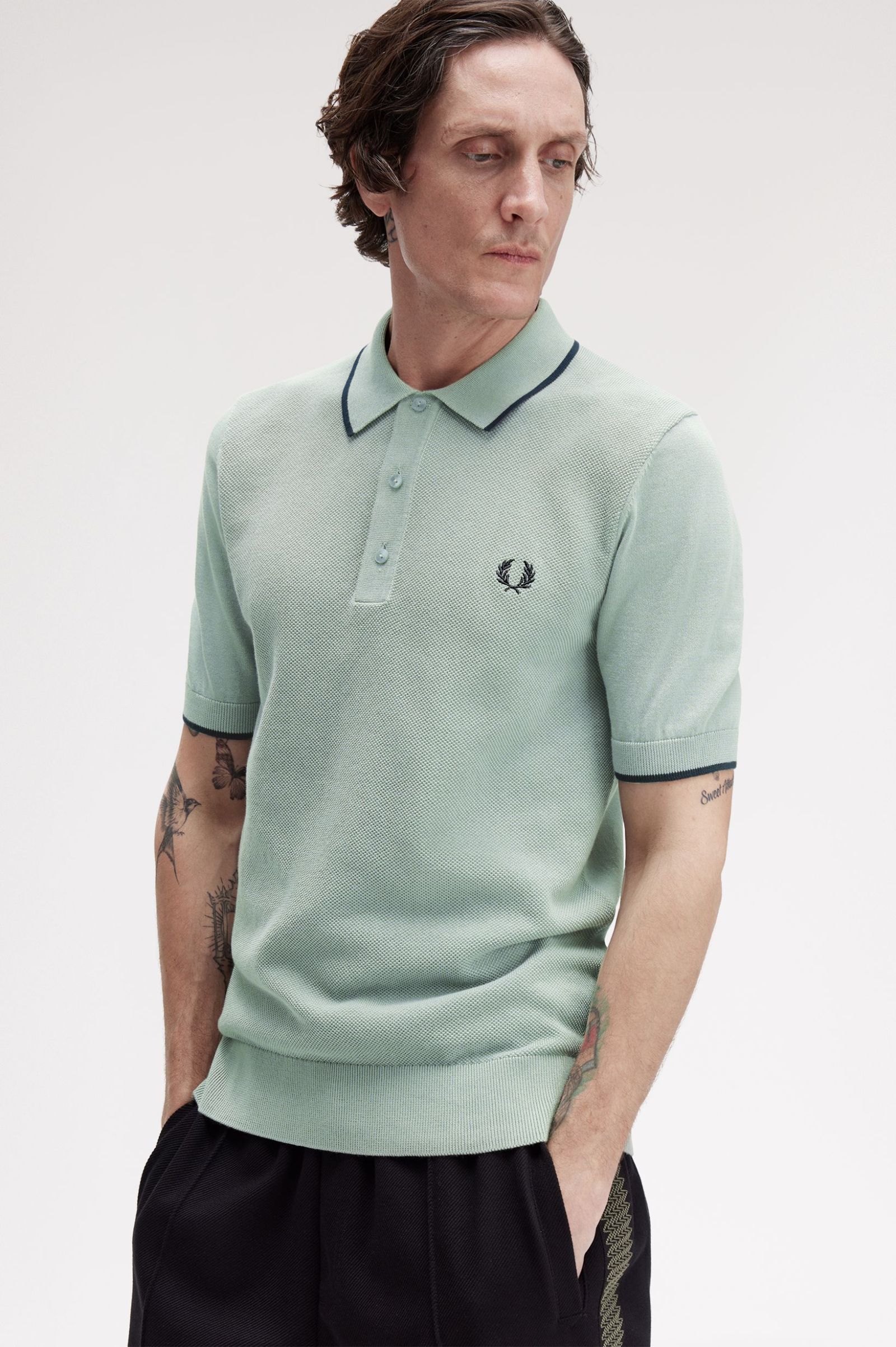 Fred Perry Pique Stitch Knitted Shirt (Bay Leaf)