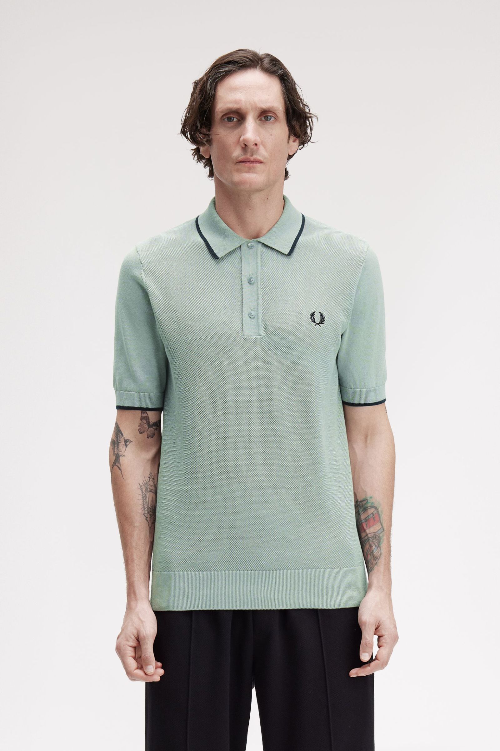 Fred Perry Pique Stitch Knitted Shirt (Bay Leaf)