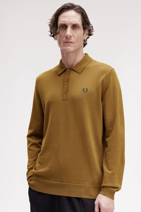 Fred Perry Classic Knitted Long Sleeved Shirt (Shaded Stone)