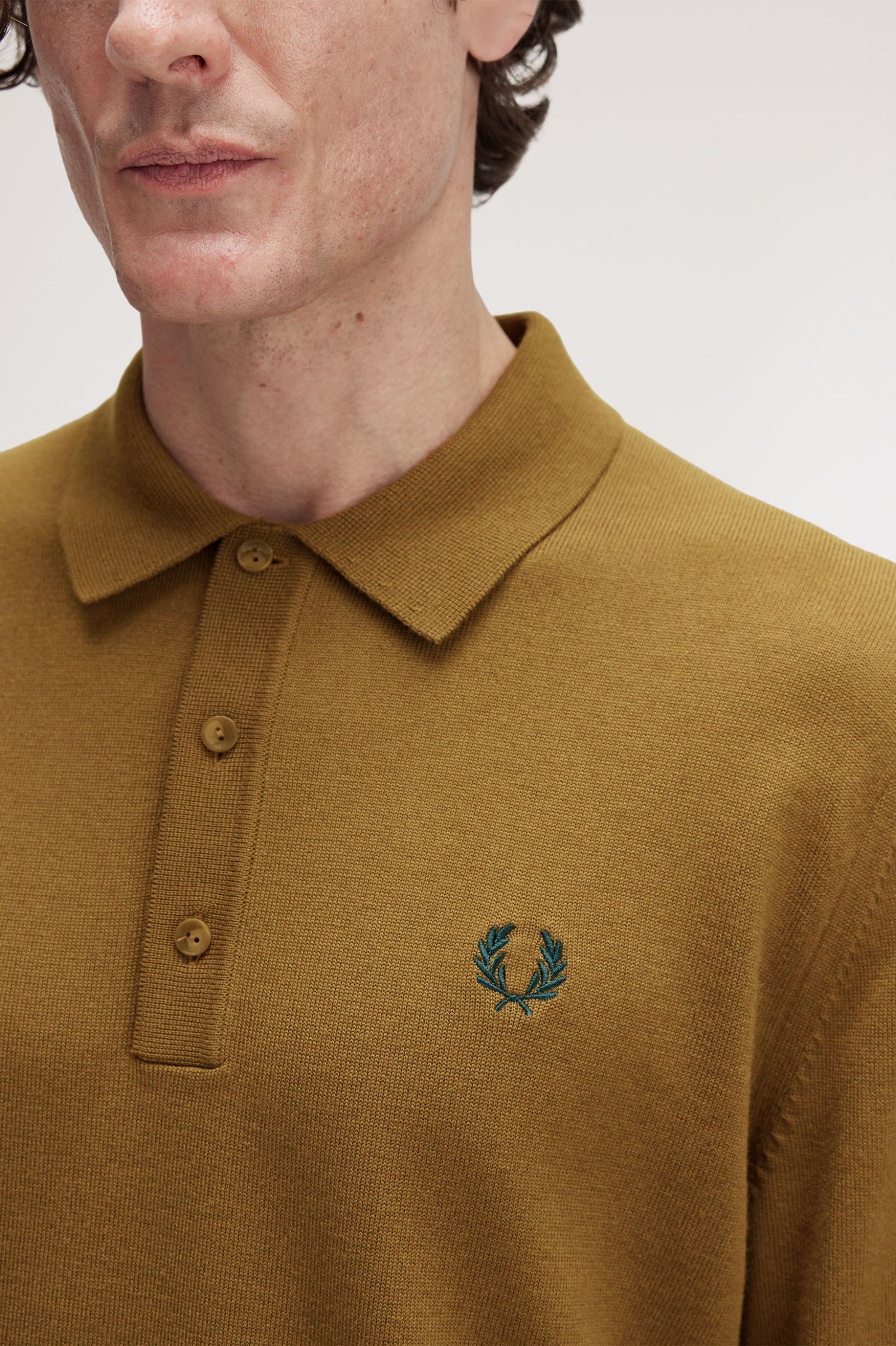 Fred Perry Classic Knitted Long Sleeved Shirt (Shaded Stone)