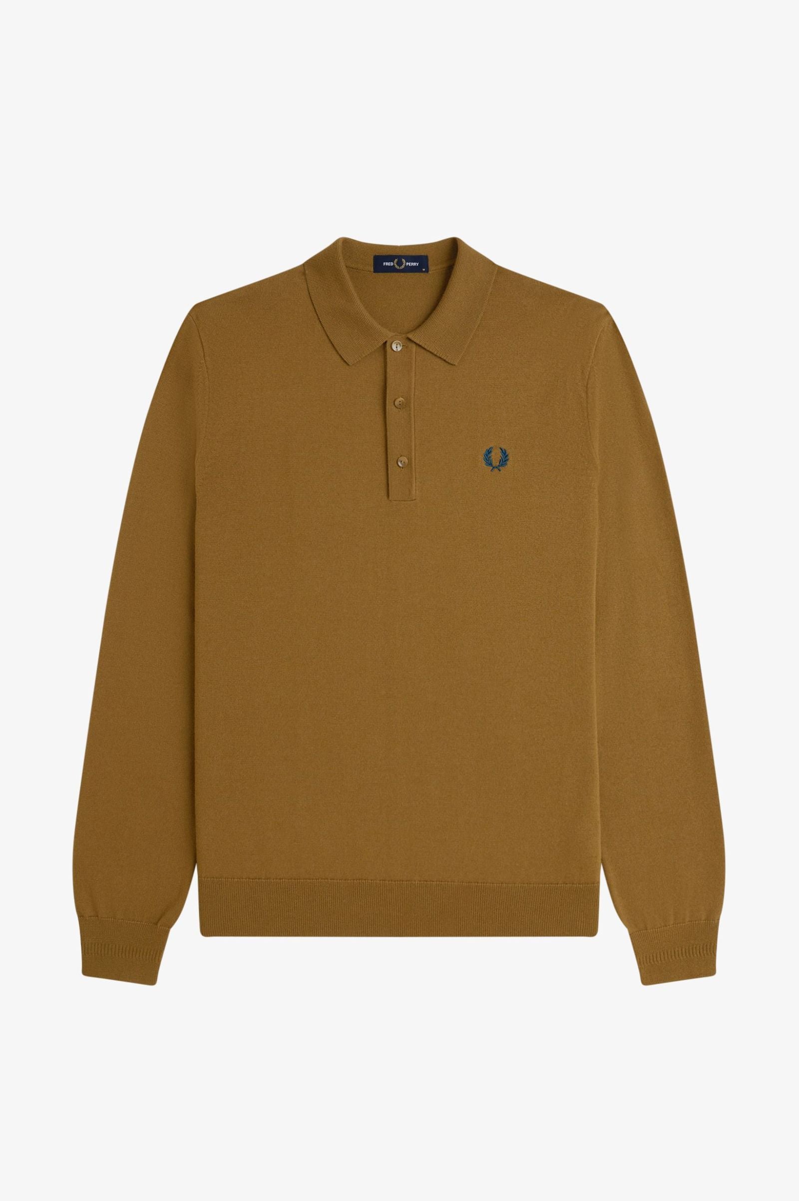 Fred Perry Classic Knitted Long Sleeved Shirt (Shaded Stone)