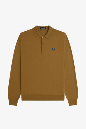 Fred Perry Classic Knitted Long Sleeved Shirt (Shaded Stone)