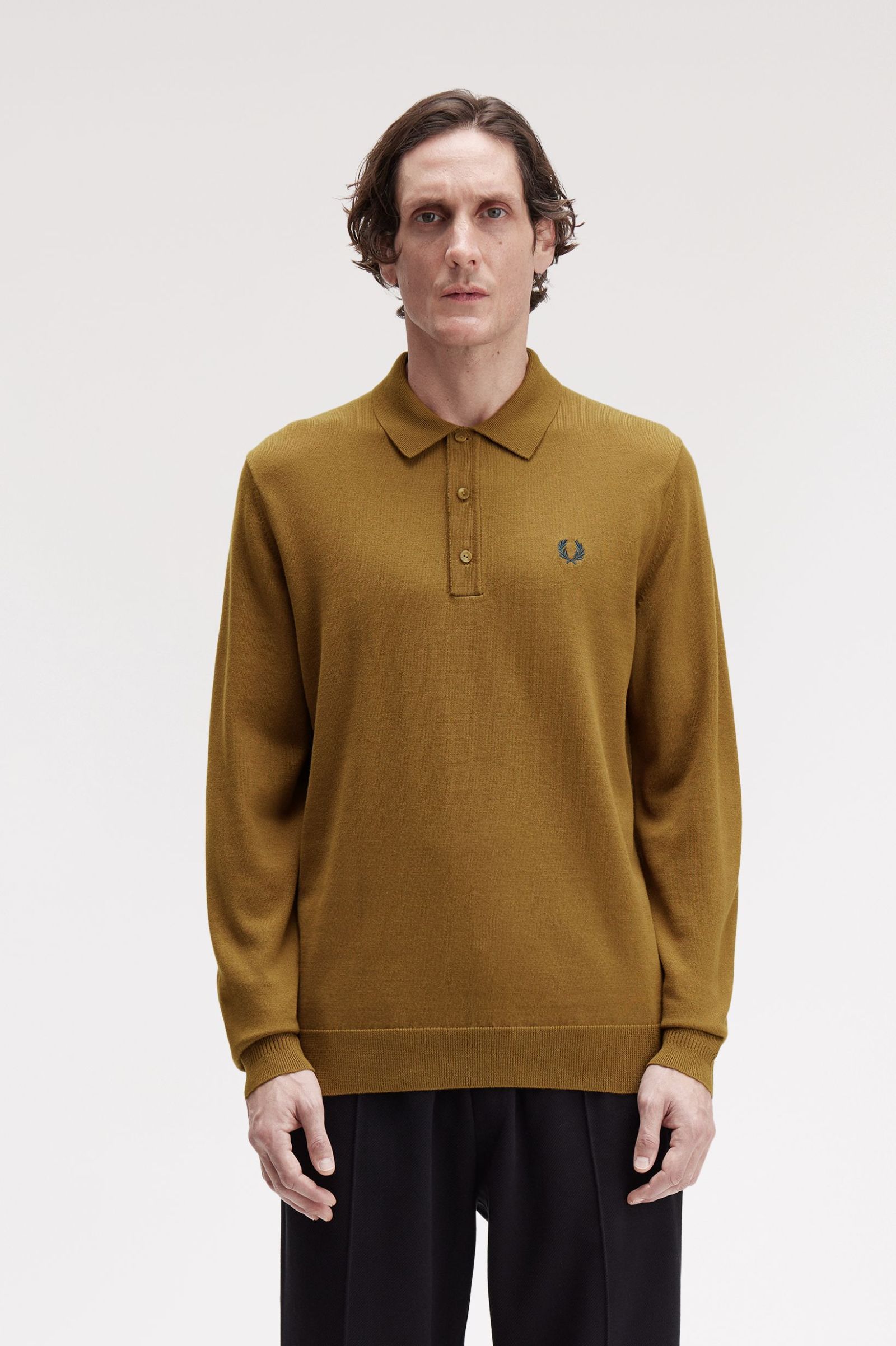 Fred Perry Classic Knitted Long Sleeved Shirt (Shaded Stone)