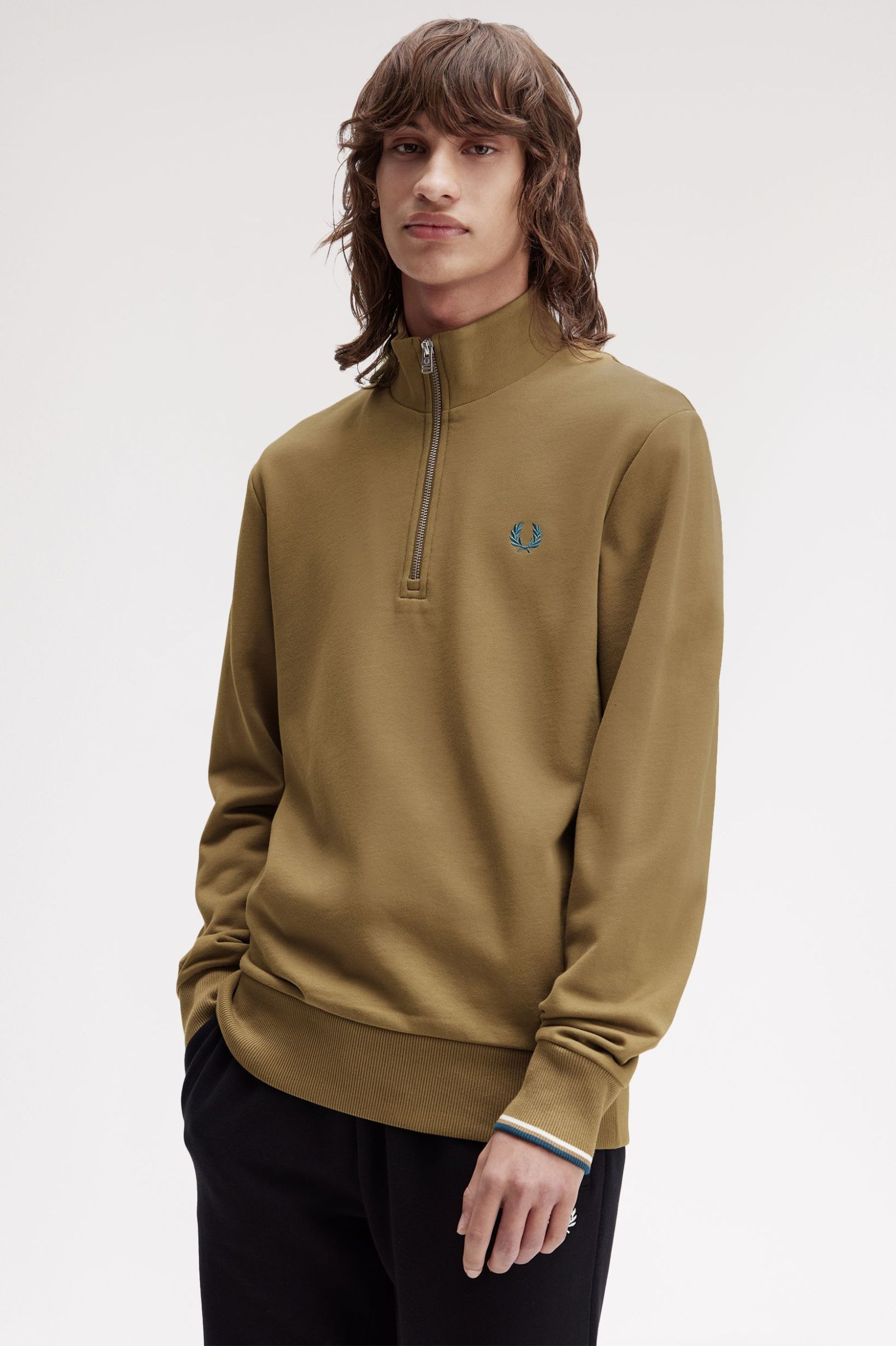 Fred Perry Half Zip Sweatshirt (Shaded Stone)