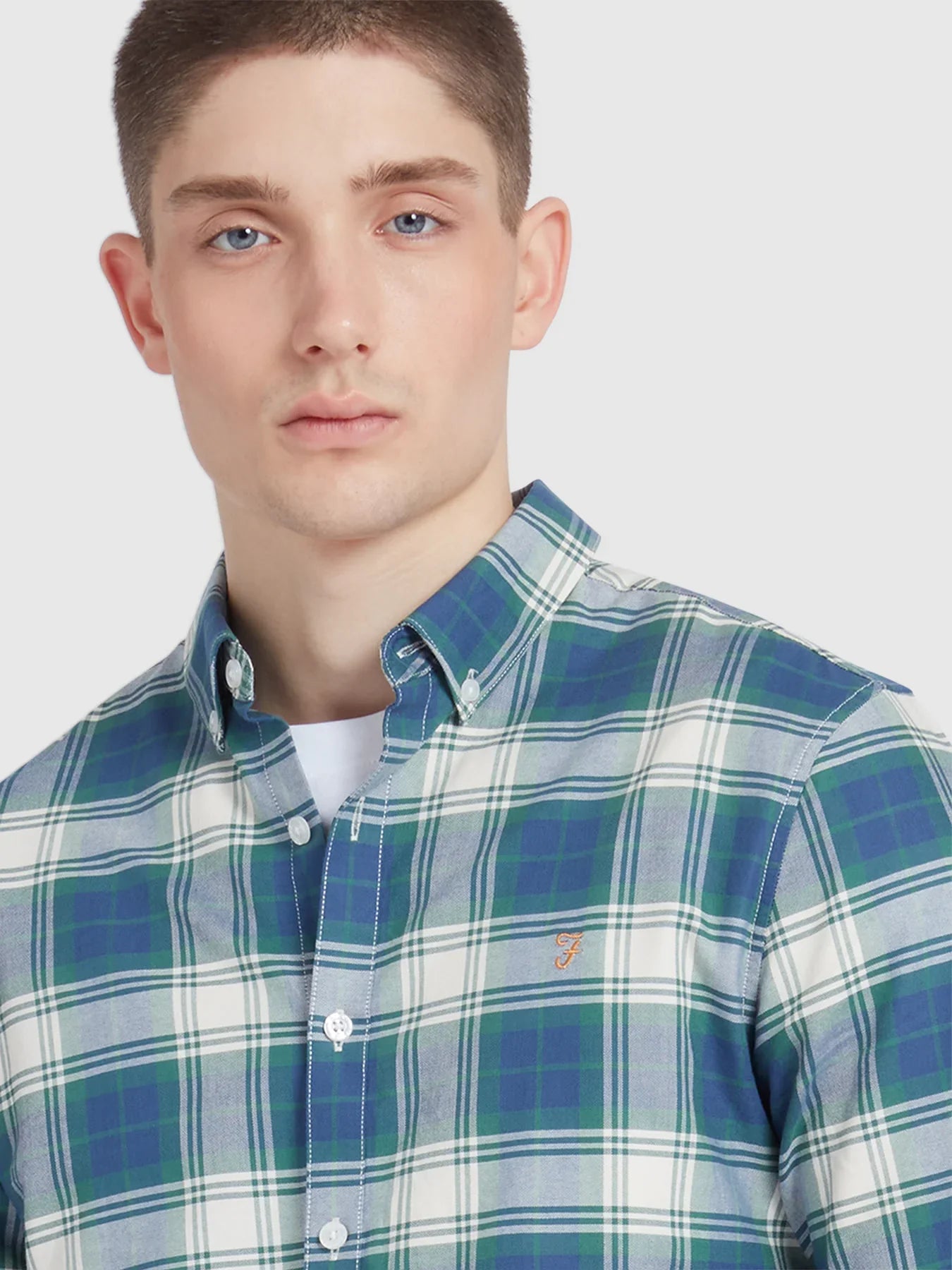 Farah Brewer Slim Fit Oxford Shirt (Cold Metal)